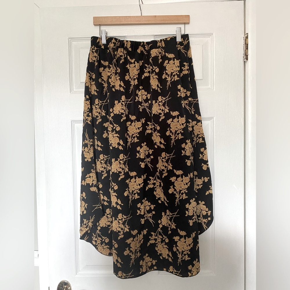 Black and Gold Floral Midi Skirt